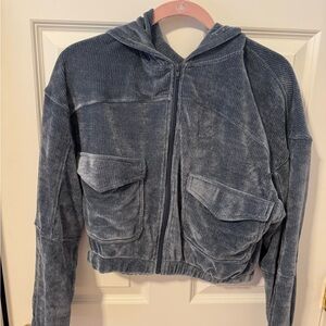 Blue Corduroy Zip-Up Hoodie